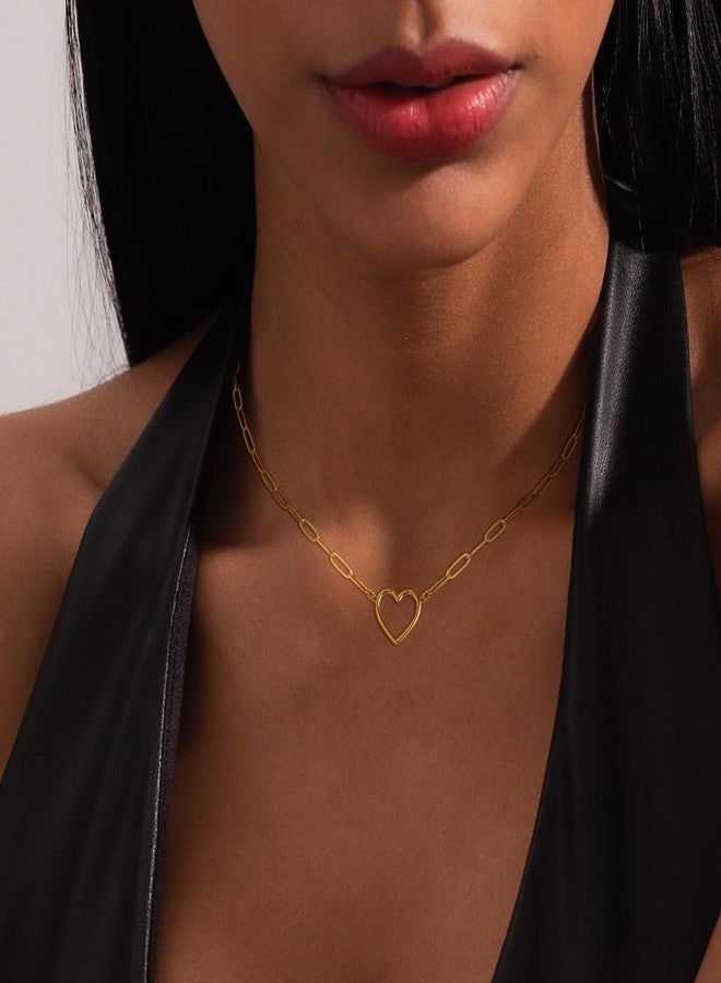 ASCOMY Dainty Gold Necklace for Women 14K Gold Plated Necklaces for Her Delicate Love Heart Necklace Paperclip Chain Heart Pendant Cute Necklaces Festival Jewelry Gift for Women - Image 3